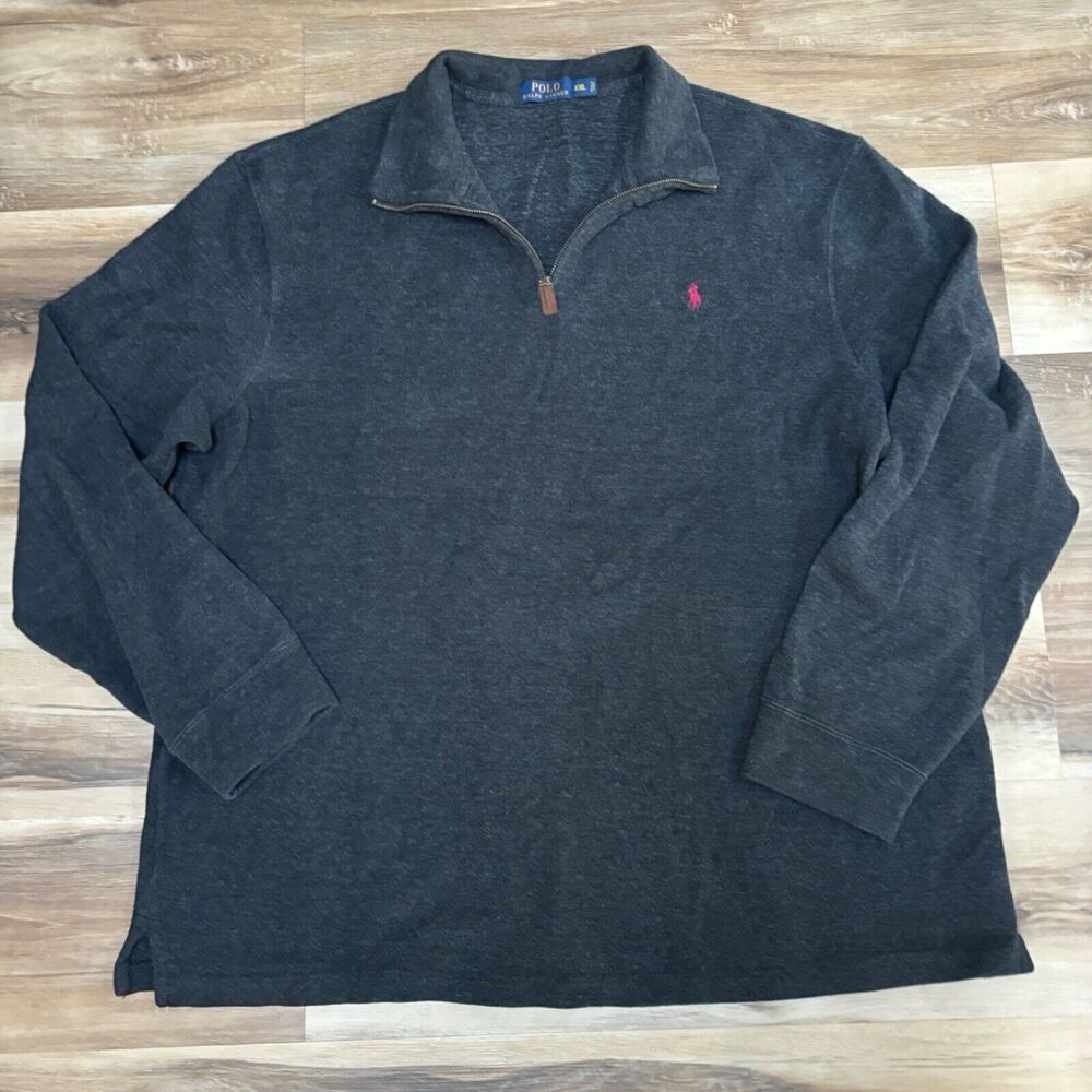 Polo Ralph Lauren Sweater Mens XXL Gray 1/4 Zip Cotton Pullover